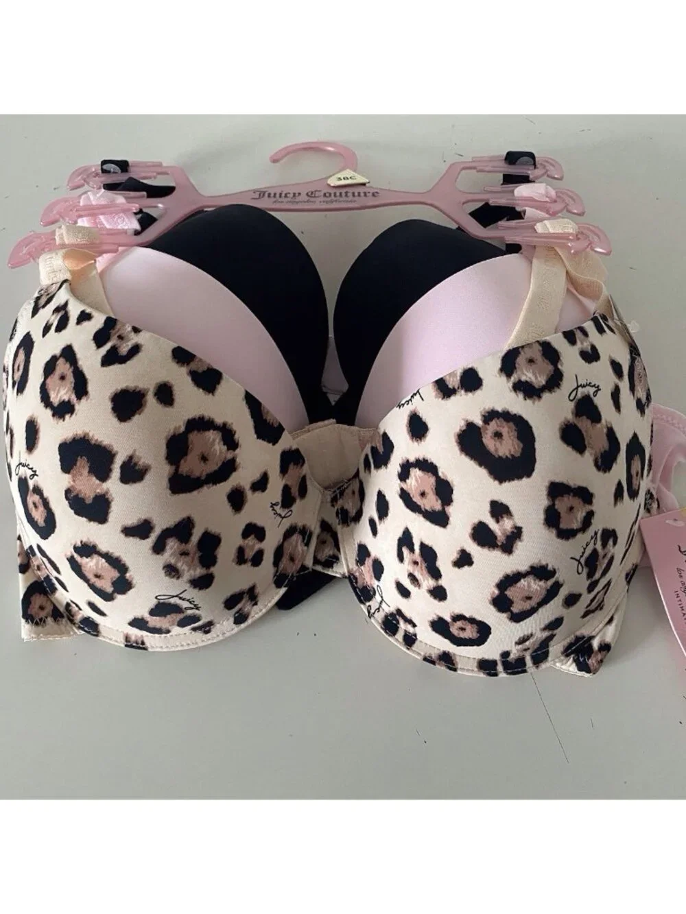3 Pack Juicy Couture Sexy Push Up Bra Size 38C Cheetah Animal Print Pink Black